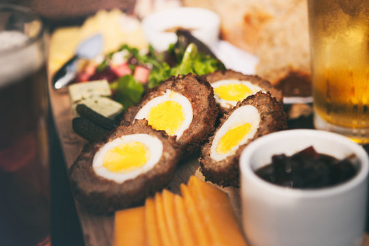 Scotch Eggs On British Ploughman's Plate