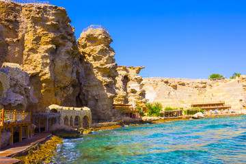 Panorama of the beach at the reef in Sharm el Sheikh, Egypt - obrazy, fototapety, plakaty