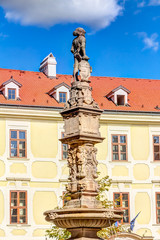 Fototapeta na wymiar Historic Maximilian fountain in the old town Bratislava, Slovakia