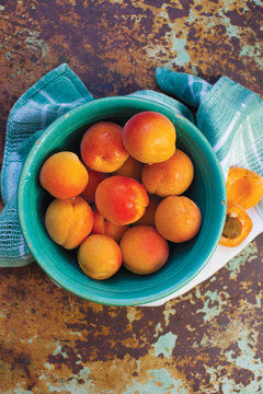 Organic Apricots in Blue Bowl