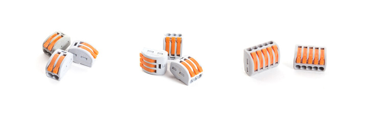 Various compact splicing connectors isolated on white
