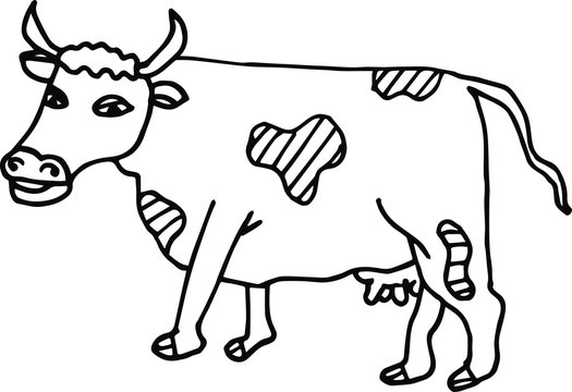 Cow painting. For children. Line style