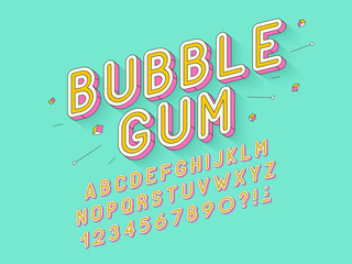 Vector retro Bubble gum bold font design, alphabet, typeface, typography © Aleksandr