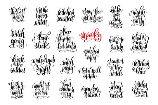 set of 25 halloween witch party hand lettering inscription