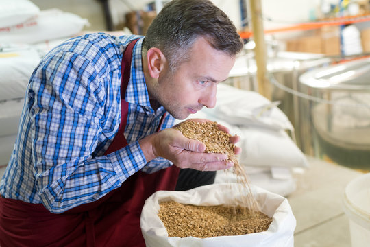 man smelling coffee beans