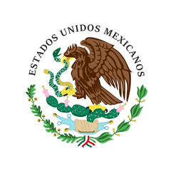 The vector illustration of colored coat of arms of Mexico.