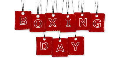 Obraz na płótnie Canvas Boxing day text with red labels isolated on white background