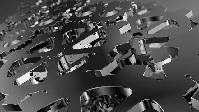 Inside a clock, infinite into the clockwork mechanism. Watch mechanism macro. Connecting Gears system. Detail of gearbox, small gears DOF. loop spinning gears and cogs. Automotive transmission gearbox