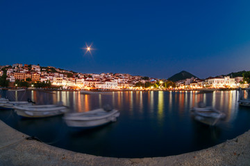 View of the old town of Pylos from the pier, Peloponnese, Greece