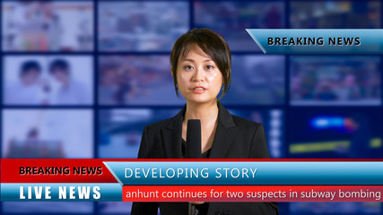 Female news anchor in studio