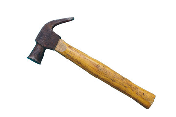 isolated old hammer on a white background close-up