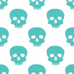 Skull seamless pattern, hand drawn sketch vector illustration