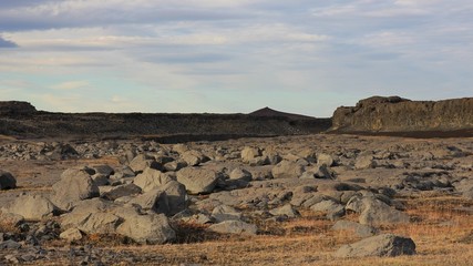 Volcanic landscape in the  Vatnajoekull national park, Iceland. Cold lava.
