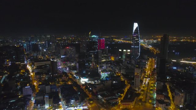 Ho Chi Minh Vietnam Aerial night view Skyscrapers in the center