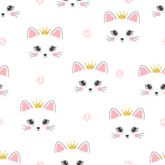 Obraz na płótnie Canvas Seamless cat princess pattern. Vector background for kids.