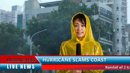 Weather reporter reporting on storm