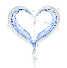 Fototapeta na wymiar Splashes of milk and water in the shape of heart on white background