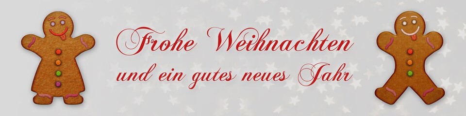 cb40 ChristmasBanner - Lebkuchenfrau und Lebkuchenmann dekoriert mit farbiger Zuckerglasur - Christmas - Frohe Weihnachten und ein gutes neues Jahr - banner 4zu1 xxl g5577