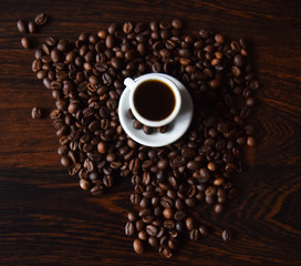roasted coffee beans white Cup and saucer