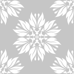 White floral seamless design on gray background