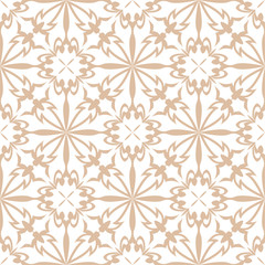 White floral pattern on beige seamless background