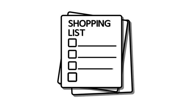 shopping list paper with check boxes animation in and out loop