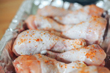 Baking sheet with chicken legs