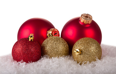 Christmas balls on snow
