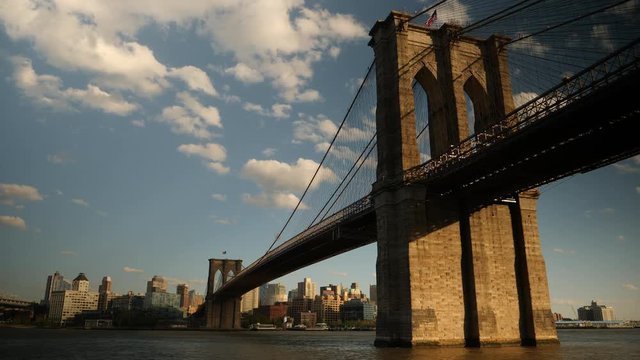 Brooklyn Bridge at golden hour, New York City.