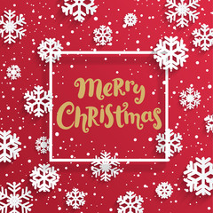 Obraz na płótnie Canvas Merry Christmas card with snowflakes on red background. Vector illustration banner.
