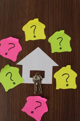 house icon and keys surrounded by question marks