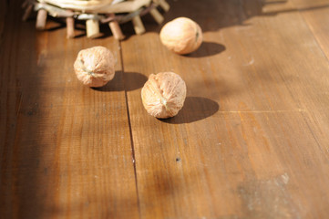 walnuts on a wooden table