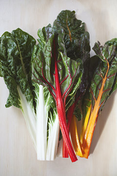 Rainbow silverbeet / spinach / chard on table top