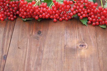 red viburnum on a wooden table