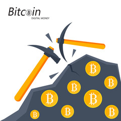 Mining bitcoin. Extraction Crypto currency businessman screams for virtual money. Vector illustration