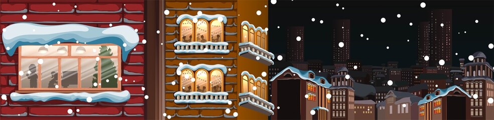 Winter cityscape.City silhouettes.