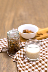 Alternative vegan almond milk, source of fat and protein