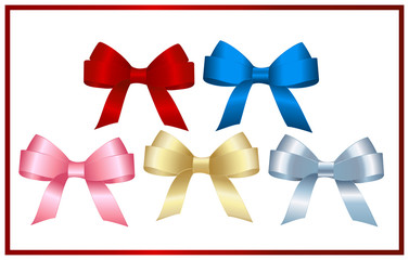 Collection of Satin Gift  bow of ribbon (red, pink, blue, golden), isolated on white. Concept for invitation, banners, gift cards, congratulation or website layout vector.