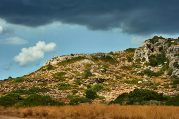 rocky cliff on the island of Rhodes.