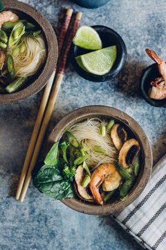  Bowl of Asian Noodle Soup with chopsticks