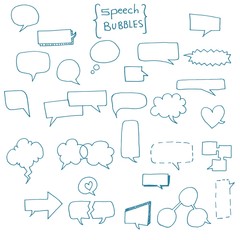 Set of doodle, hand drawn speech bubbles set 