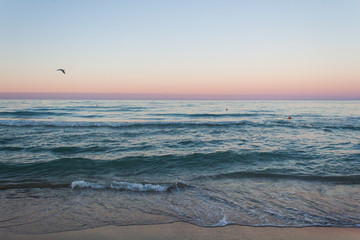 paesaggio mediterraneo uno, tramonto nel mare adriatico nel abruzzo col gabbiano