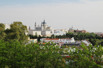Almudena Cathedral and cityscape panorama, Madrid, Spain 