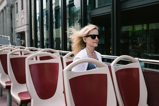 Woman on Double Decker Bus