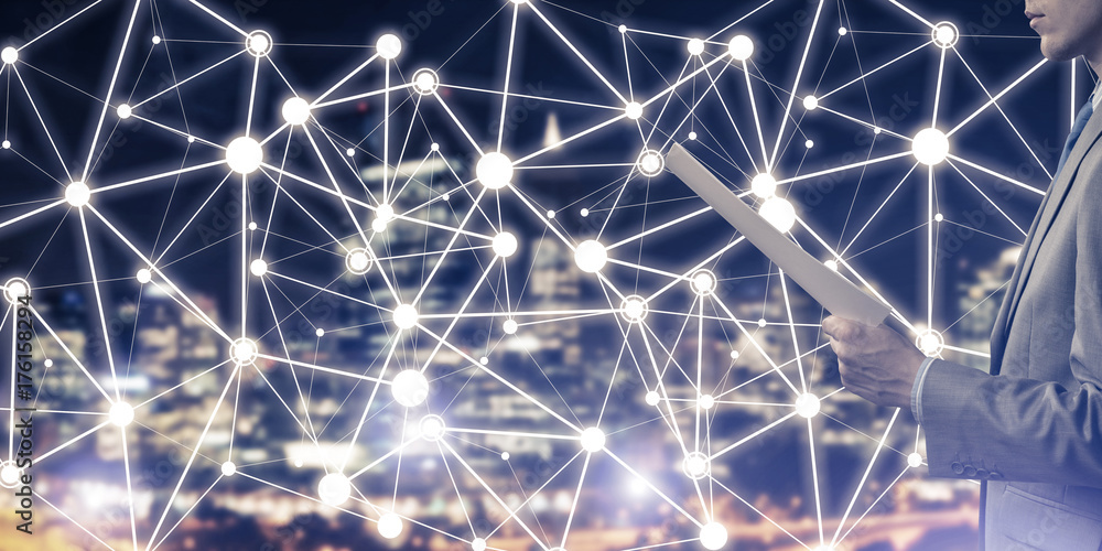 Poster concept of modern business networking that connect and cooperate