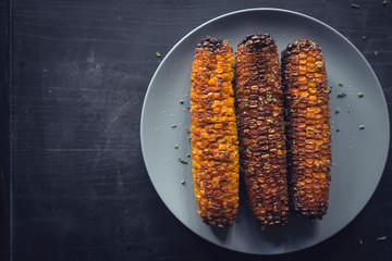 Grilled with corn on dark background with blank space © ltummy