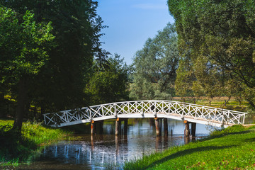 Summer landscape with old wooden bridge