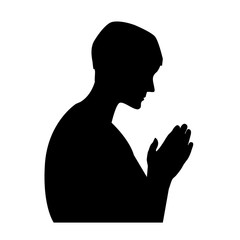Praying man black silhouette on white background