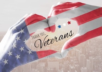 Fototapeta na wymiar Veterans day, flag usa on hands with text