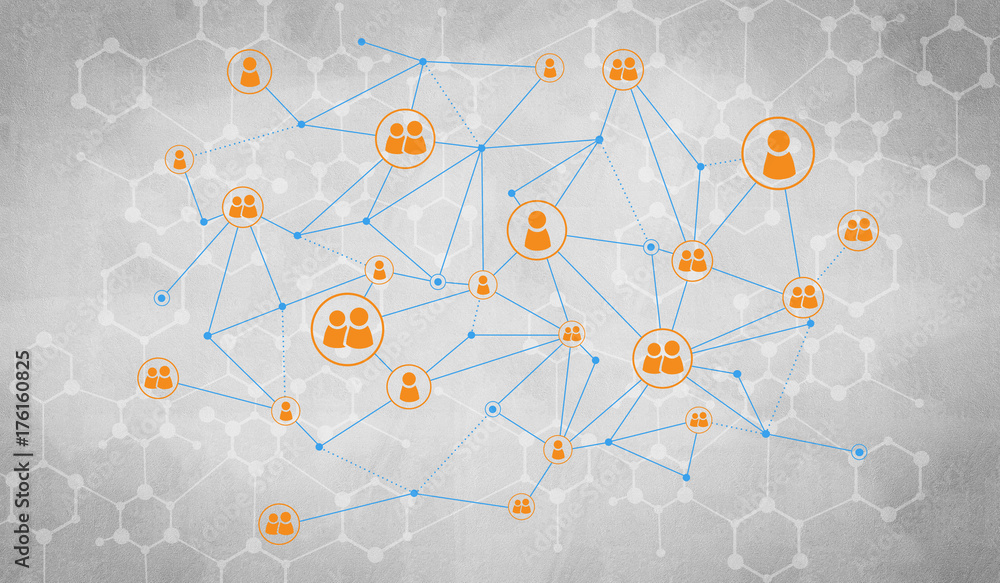Poster lines and dots as networking idea drawn on cement background